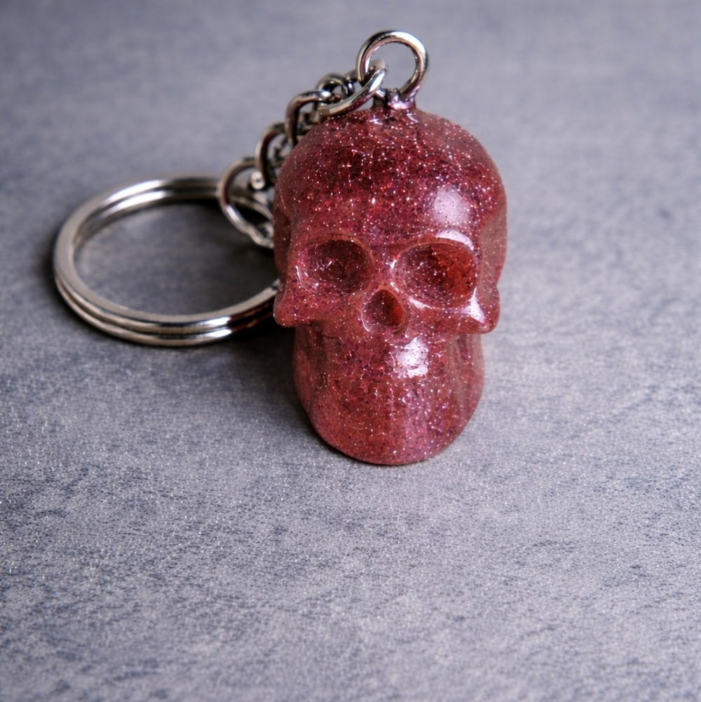 handmade resin Glittery Skull Keychain